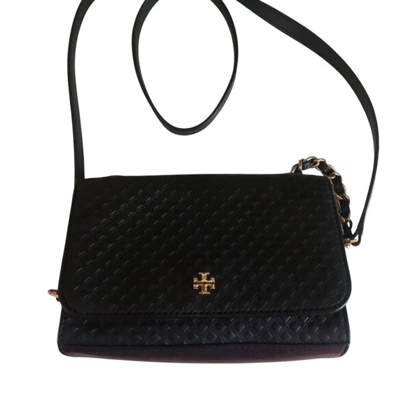 TORY BURCH Leather Quilted Diamond Black Crossbody Bag - Picture 1 of 11